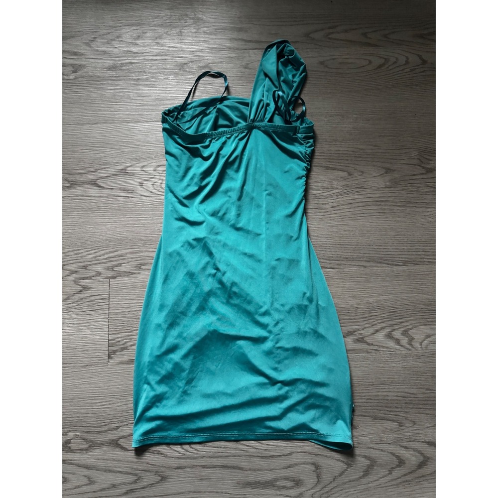 Arden B Teal Blue One Shoulder Ruched Bodycon Mini Dress Womens Cocktail Party - Picture 3 of 3